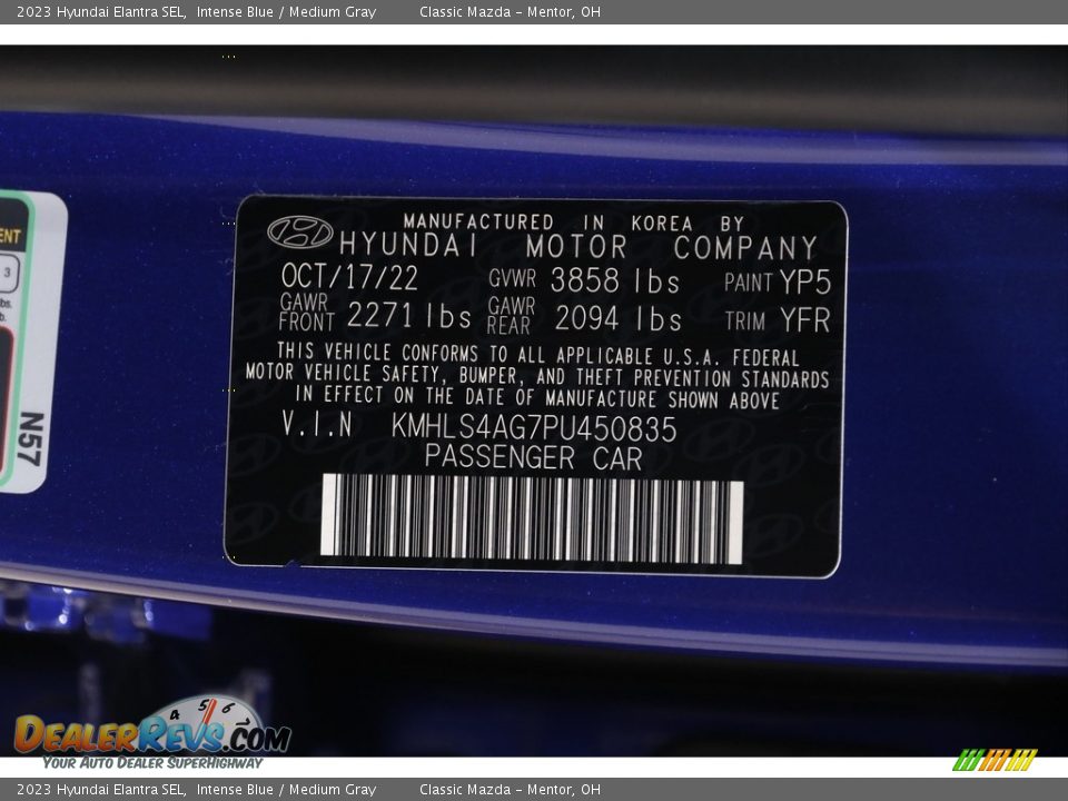 2023 Hyundai Elantra SEL Intense Blue / Medium Gray Photo #22
