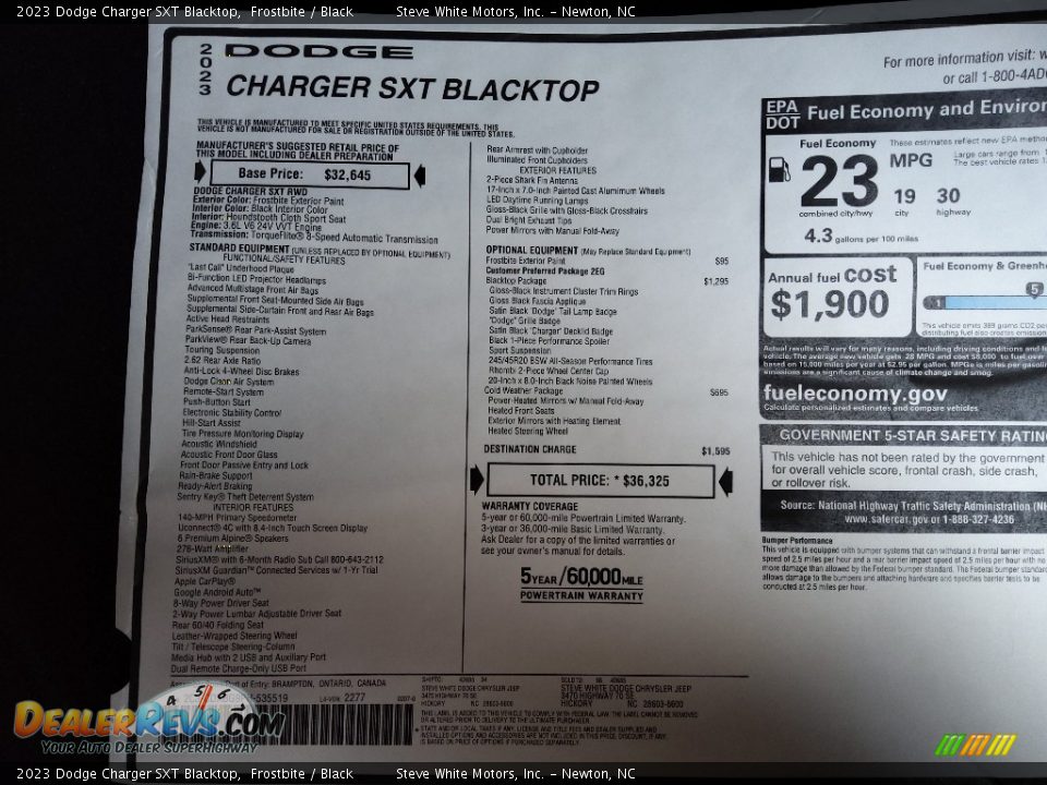 2023 Dodge Charger SXT Blacktop Window Sticker Photo #28