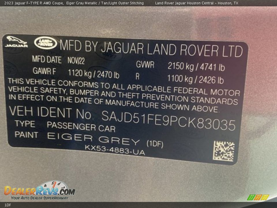 Jaguar Color Code 1DF Eiger Gray Metallic