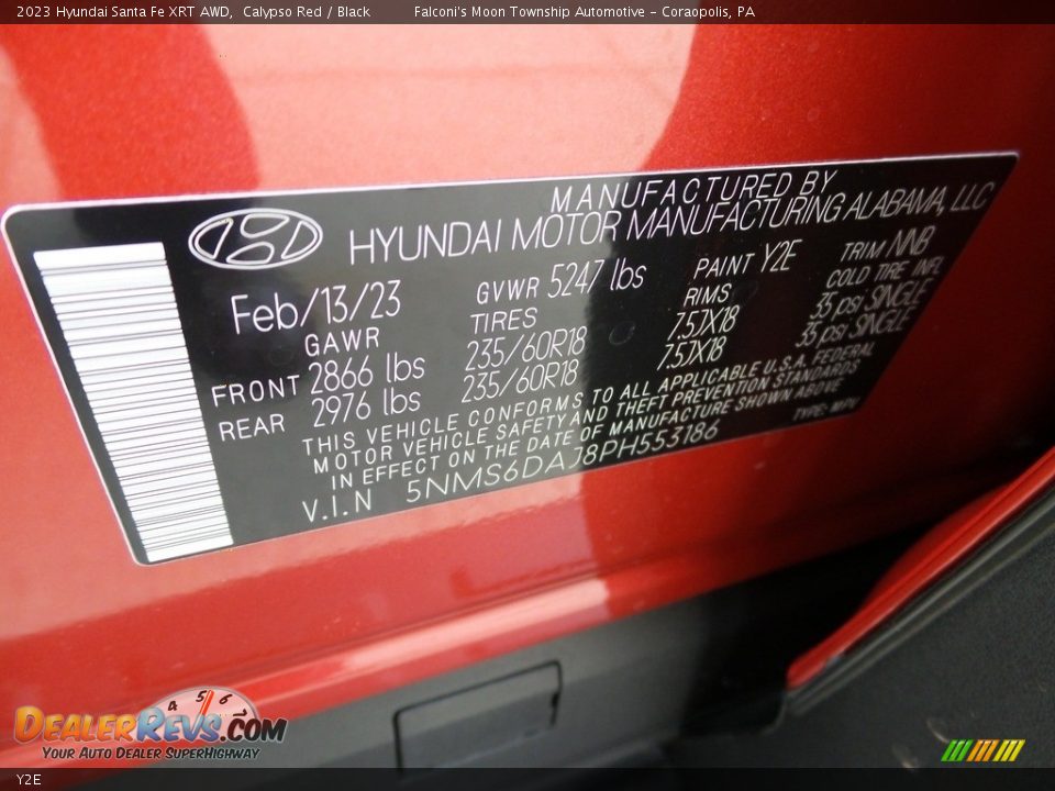 Hyundai Color Code Y2E Calypso Red