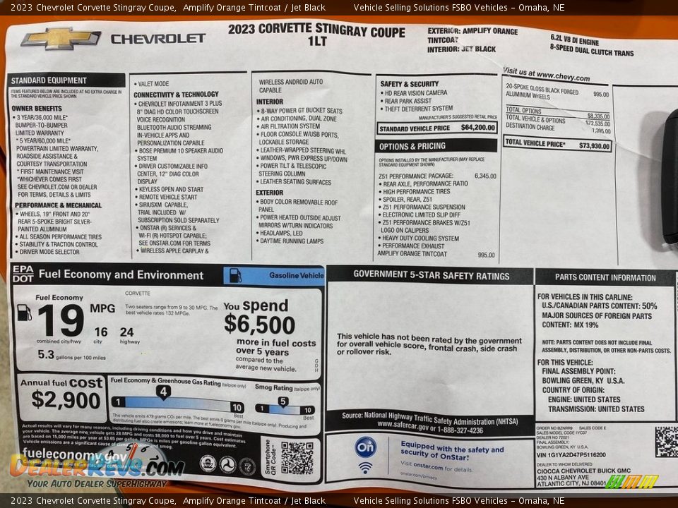 2023 Chevrolet Corvette Stingray Coupe Window Sticker Photo #20