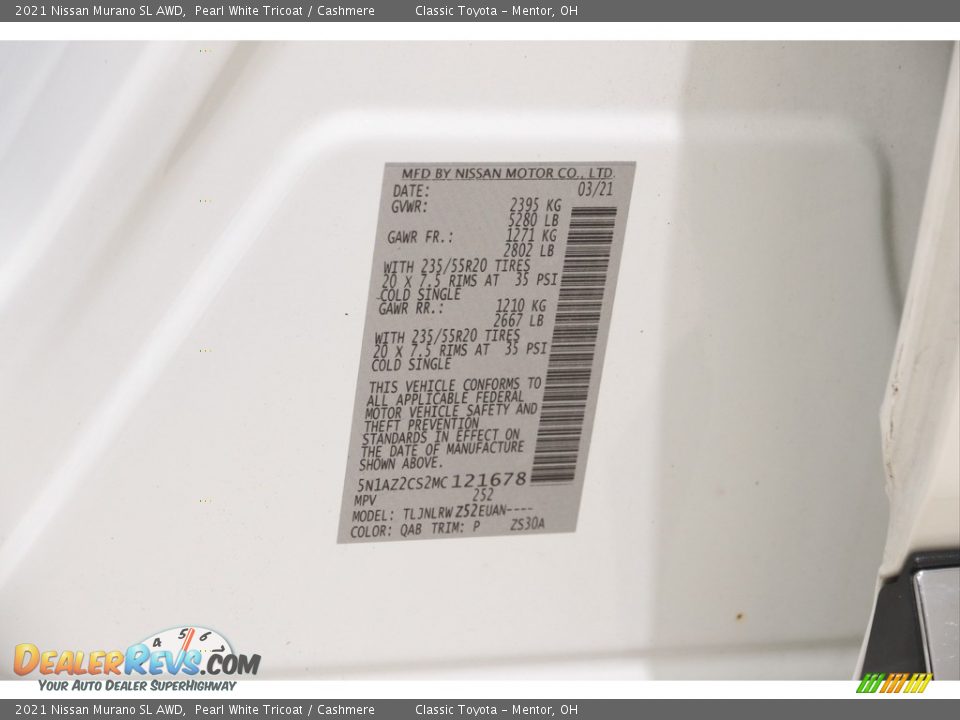 2021 Nissan Murano SL AWD Pearl White Tricoat / Cashmere Photo #22