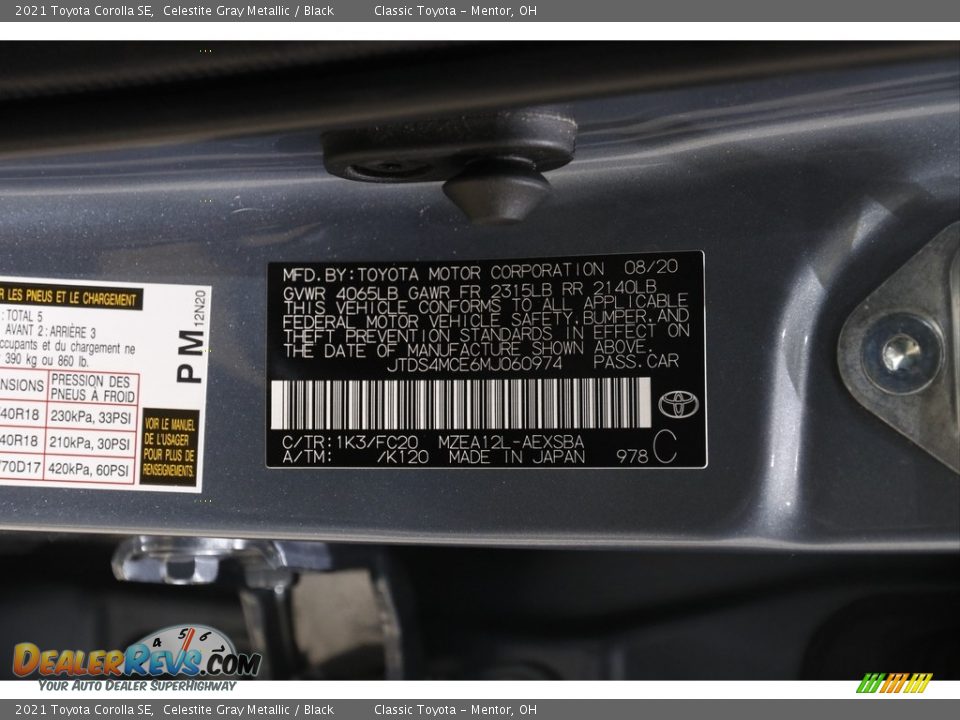 2021 Toyota Corolla SE Celestite Gray Metallic / Black Photo #20