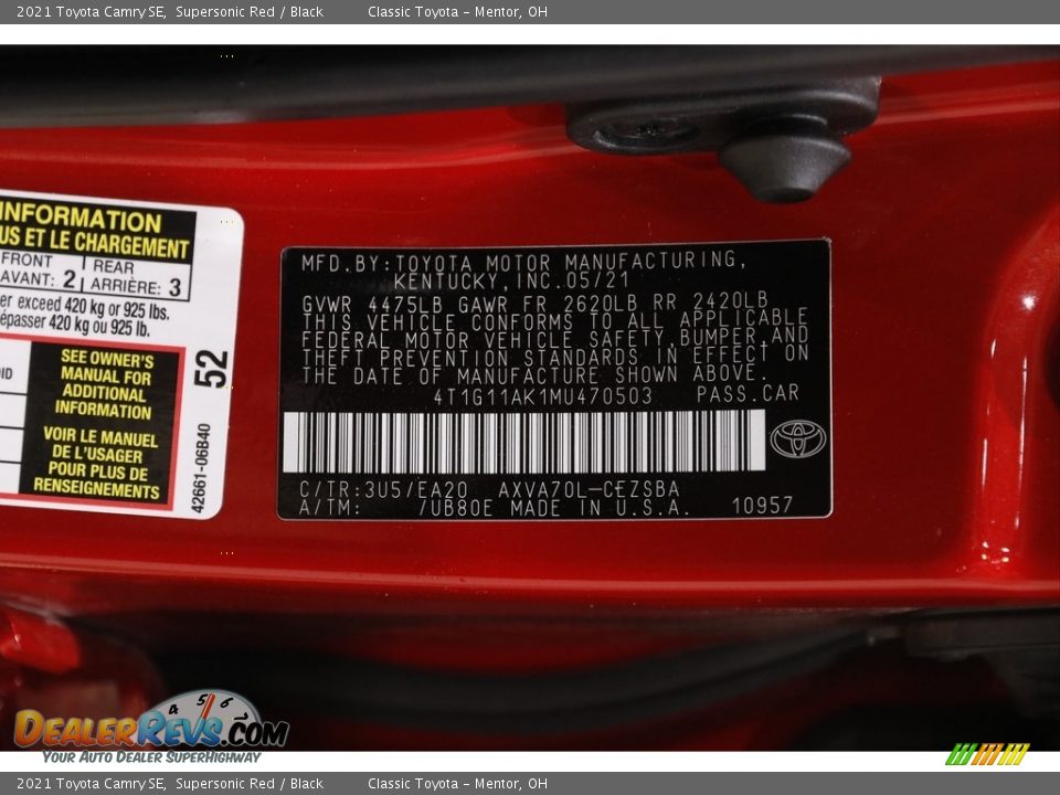 2021 Toyota Camry SE Supersonic Red / Black Photo #19