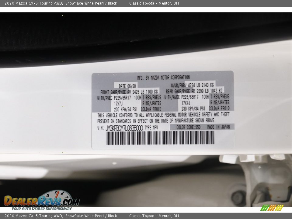 2020 Mazda CX-5 Touring AWD Snowflake White Pearl / Black Photo #20