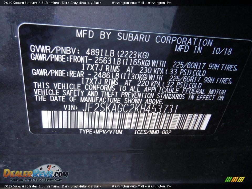 2019 Subaru Forester 2.5i Premium Dark Gray Metallic / Black Photo #34