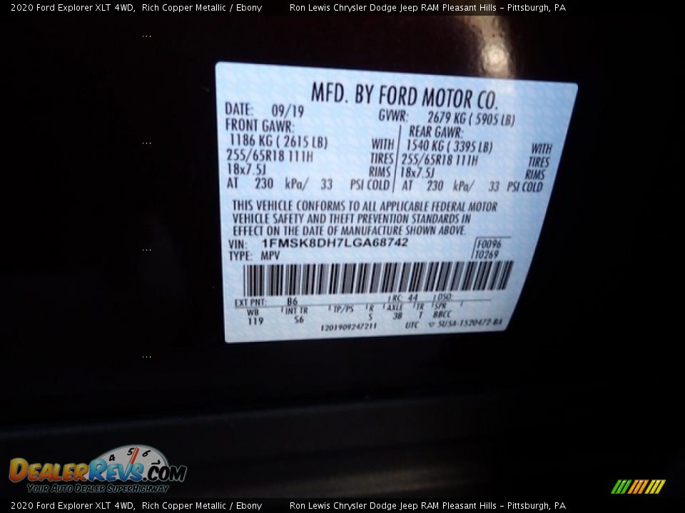 2020 Ford Explorer XLT 4WD Rich Copper Metallic / Ebony Photo #20