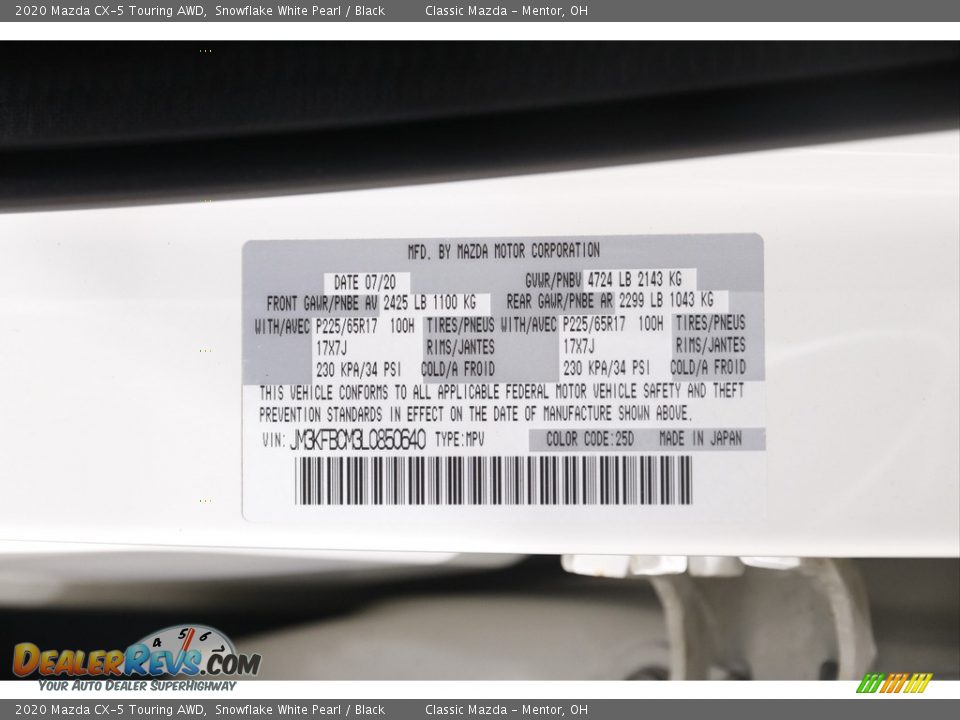 2020 Mazda CX-5 Touring AWD Snowflake White Pearl / Black Photo #21