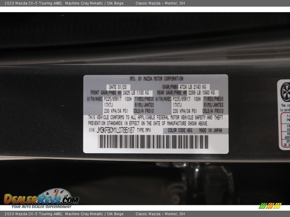 2020 Mazda CX-5 Touring AWD Machine Gray Metallic / Silk Beige Photo #21