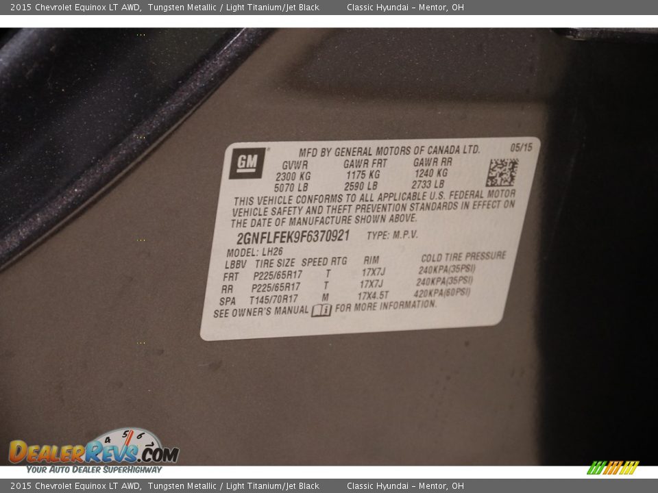 2015 Chevrolet Equinox LT AWD Tungsten Metallic / Light Titanium/Jet Black Photo #19
