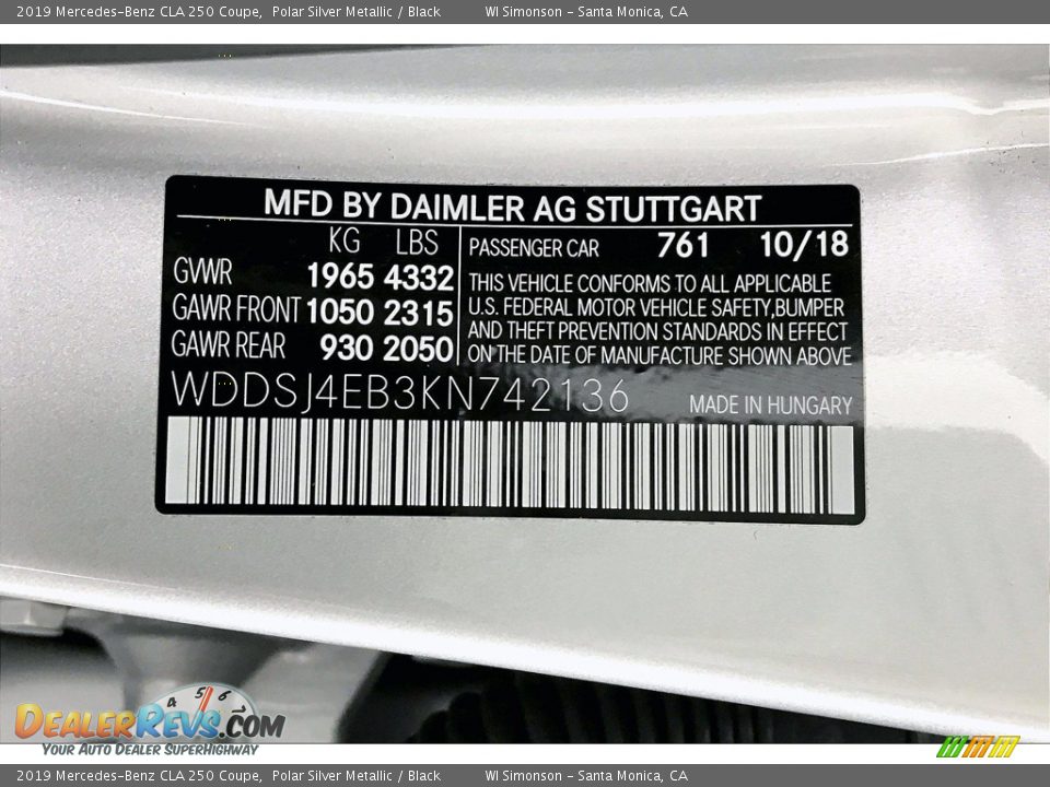 2019 Mercedes-Benz CLA 250 Coupe Polar Silver Metallic / Black Photo #24