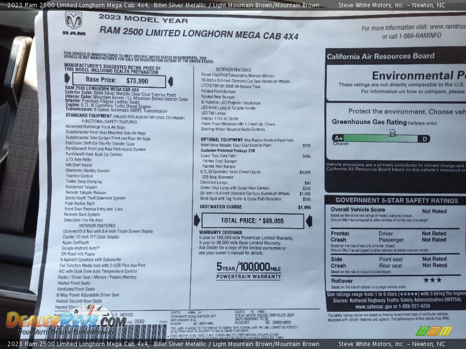 2023 Ram 2500 Limited Longhorn Mega Cab 4x4 Window Sticker Photo #36