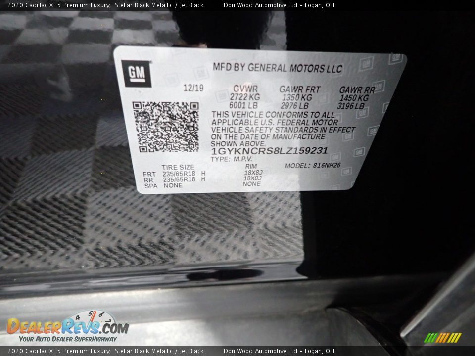 2020 Cadillac XT5 Premium Luxury Stellar Black Metallic / Jet Black Photo #34