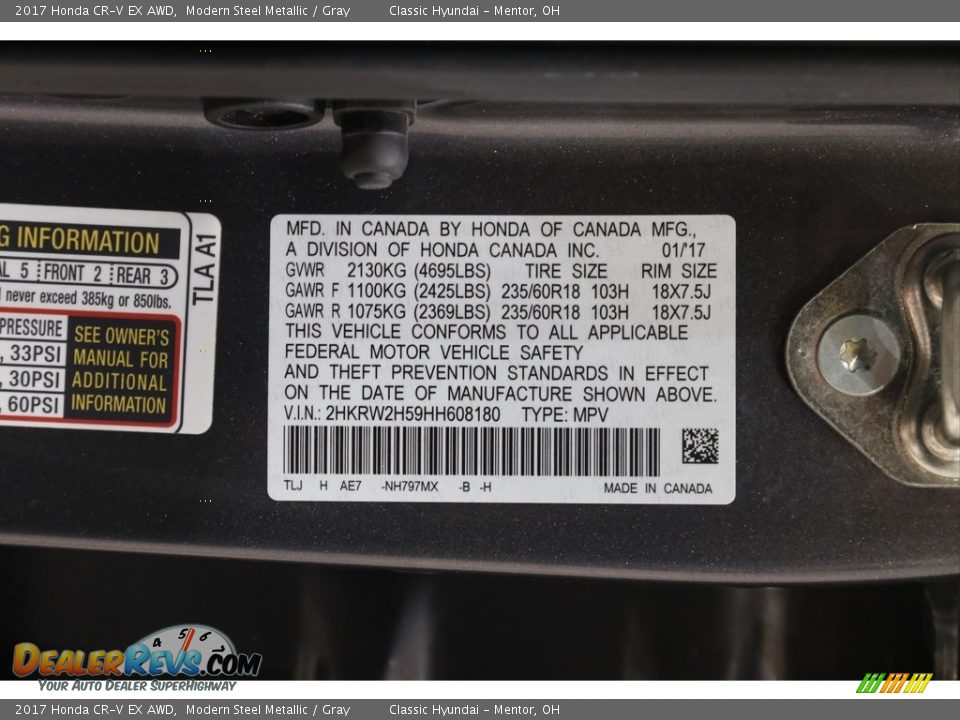 2017 Honda CR-V EX AWD Modern Steel Metallic / Gray Photo #23