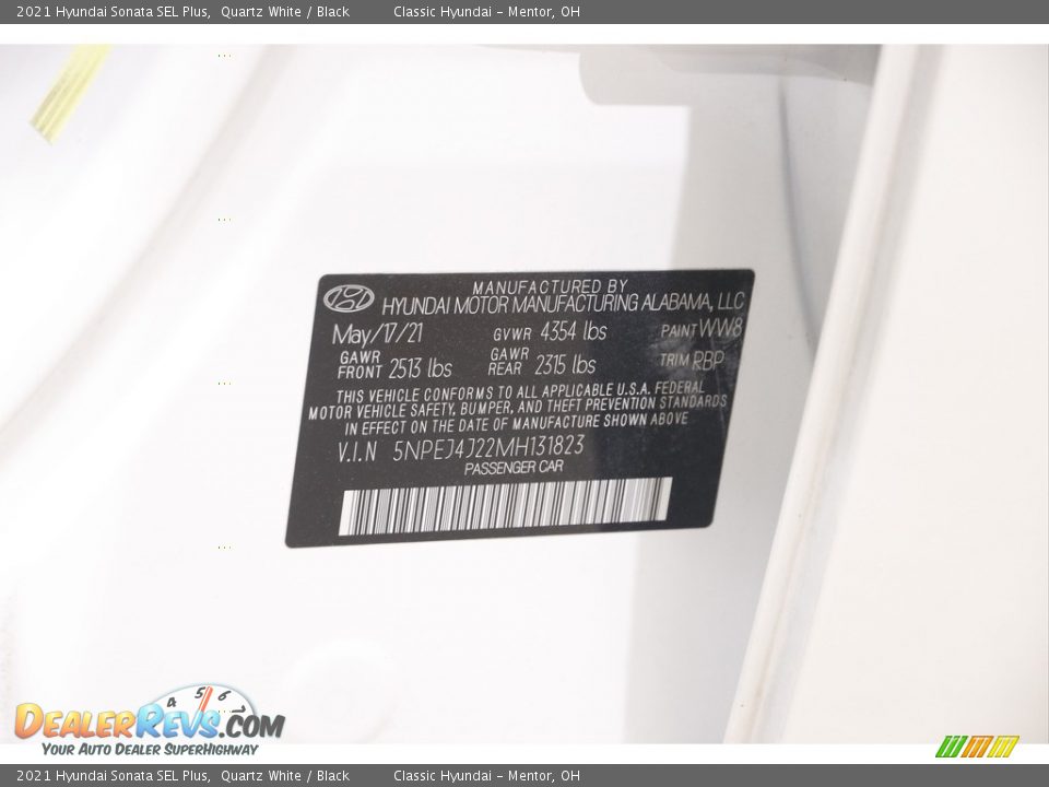 2021 Hyundai Sonata SEL Plus Quartz White / Black Photo #22