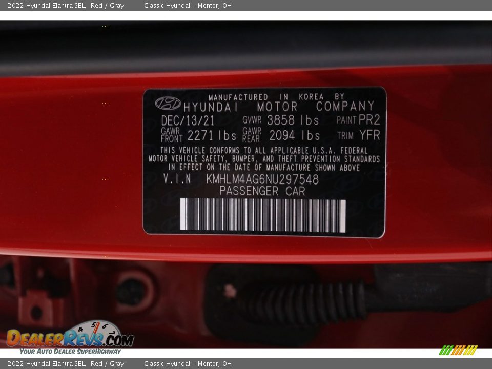 2022 Hyundai Elantra SEL Red / Gray Photo #20