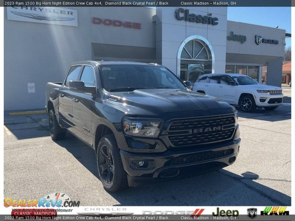 2023 Ram 1500 Big Horn Night Edition Crew Cab 4x4 Diamond Black Crystal Pearl / Black Photo #1