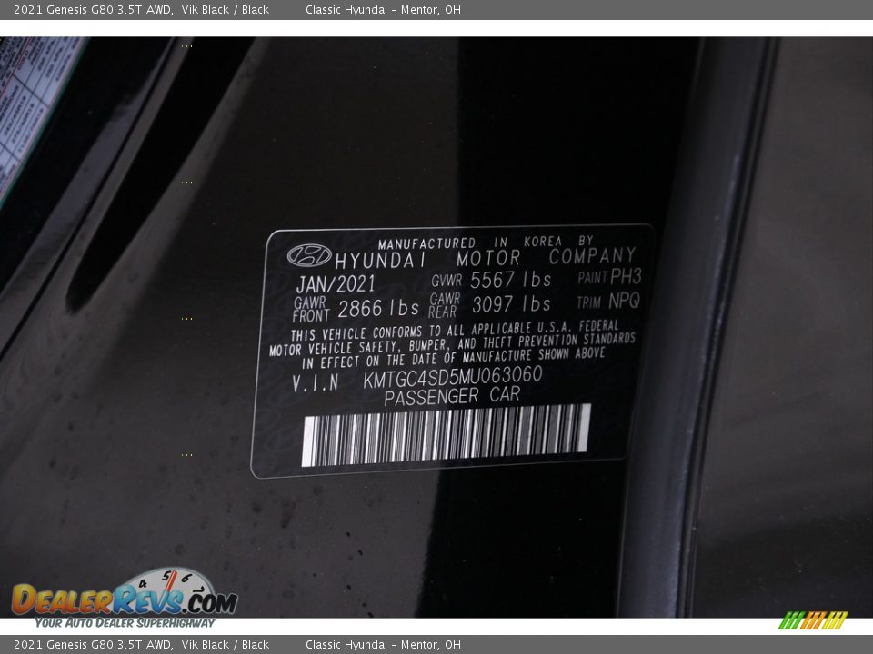 2021 Genesis G80 3.5T AWD Vik Black / Black Photo #28
