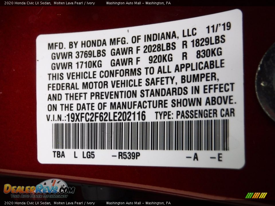 2020 Honda Civic LX Sedan Molten Lava Pearl / Ivory Photo #29
