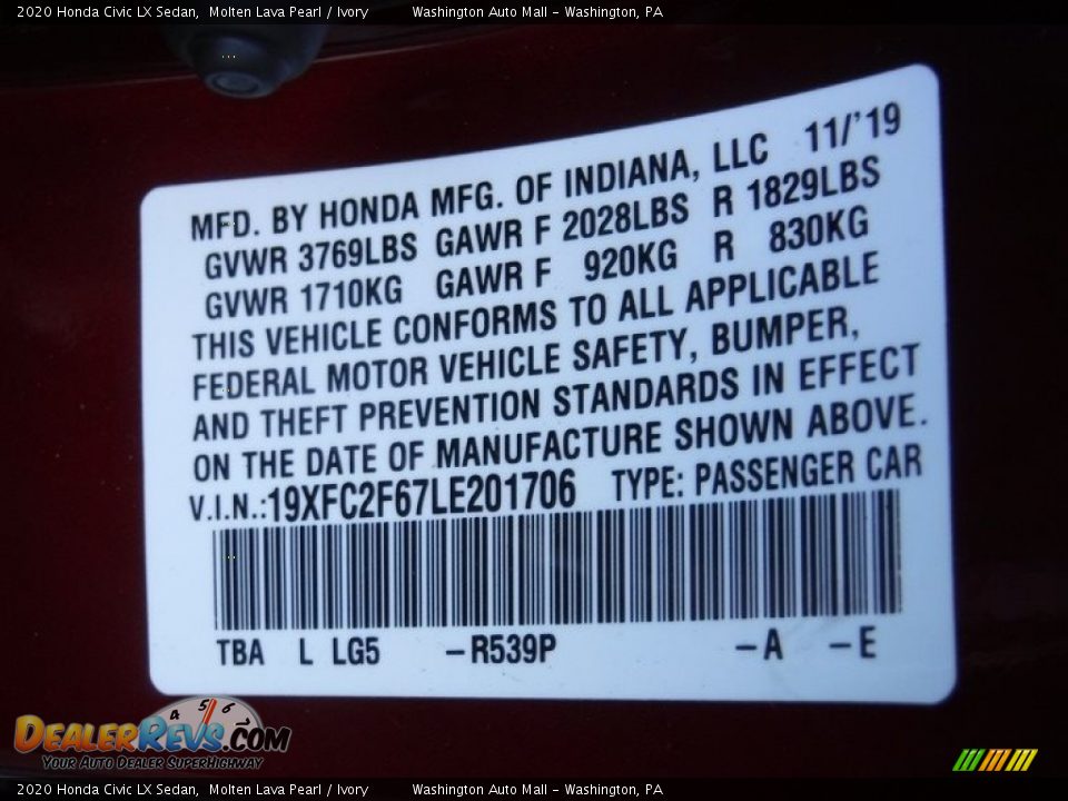 2020 Honda Civic LX Sedan Molten Lava Pearl / Ivory Photo #29
