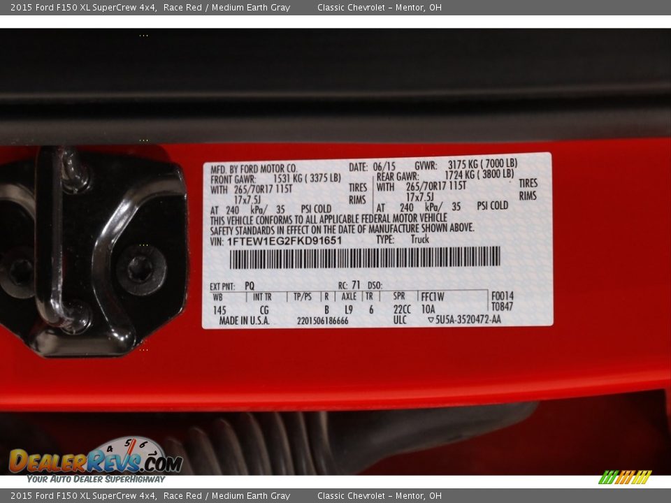 2015 Ford F150 XL SuperCrew 4x4 Race Red / Medium Earth Gray Photo #20