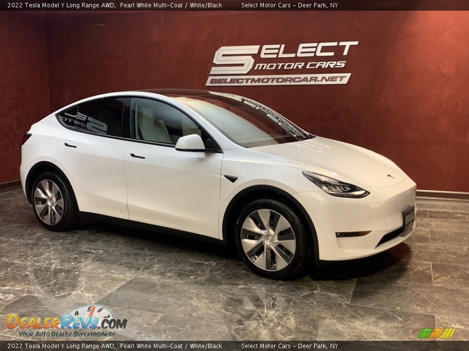 2022 Tesla Model Y Long Range AWD Pearl White Multi-Coat / White/Black Photo #3