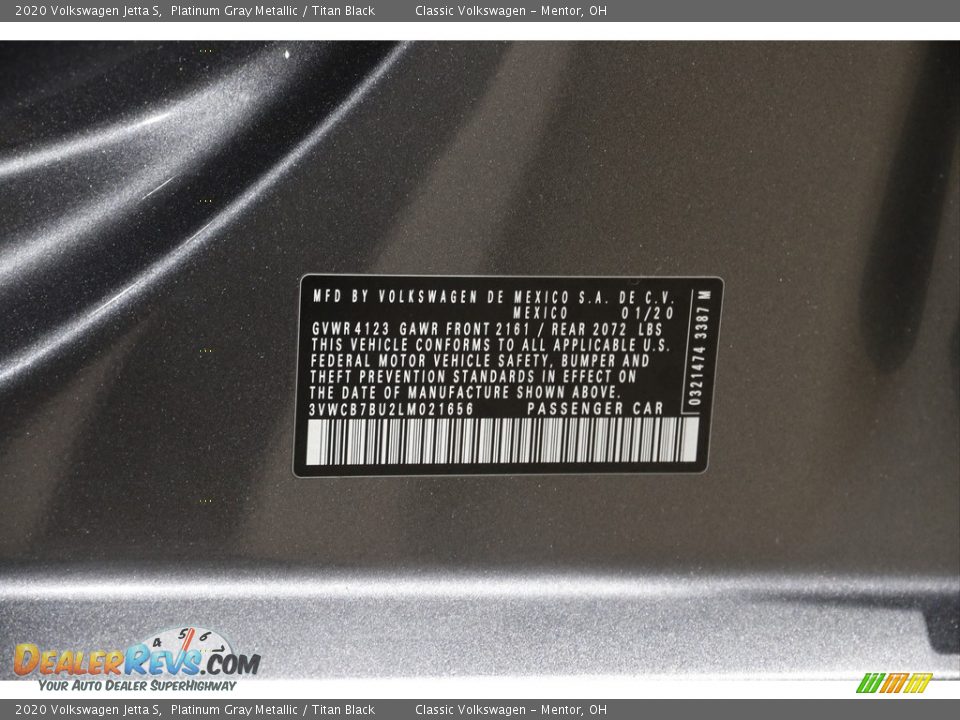 2020 Volkswagen Jetta S Platinum Gray Metallic / Titan Black Photo #20