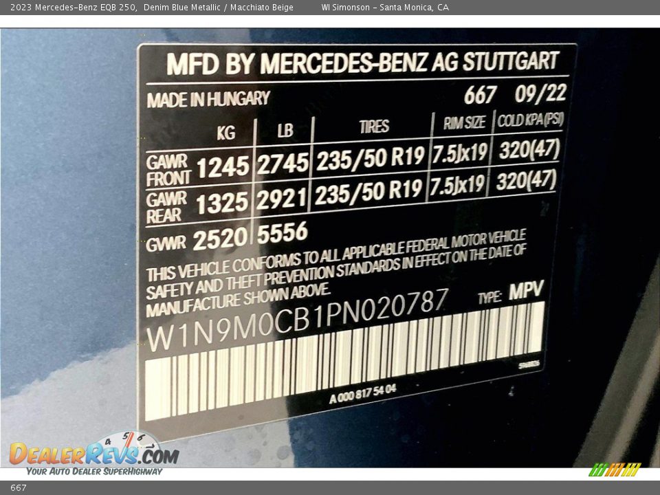 Mercedes-Benz Color Code 667 Denim Blue Metallic