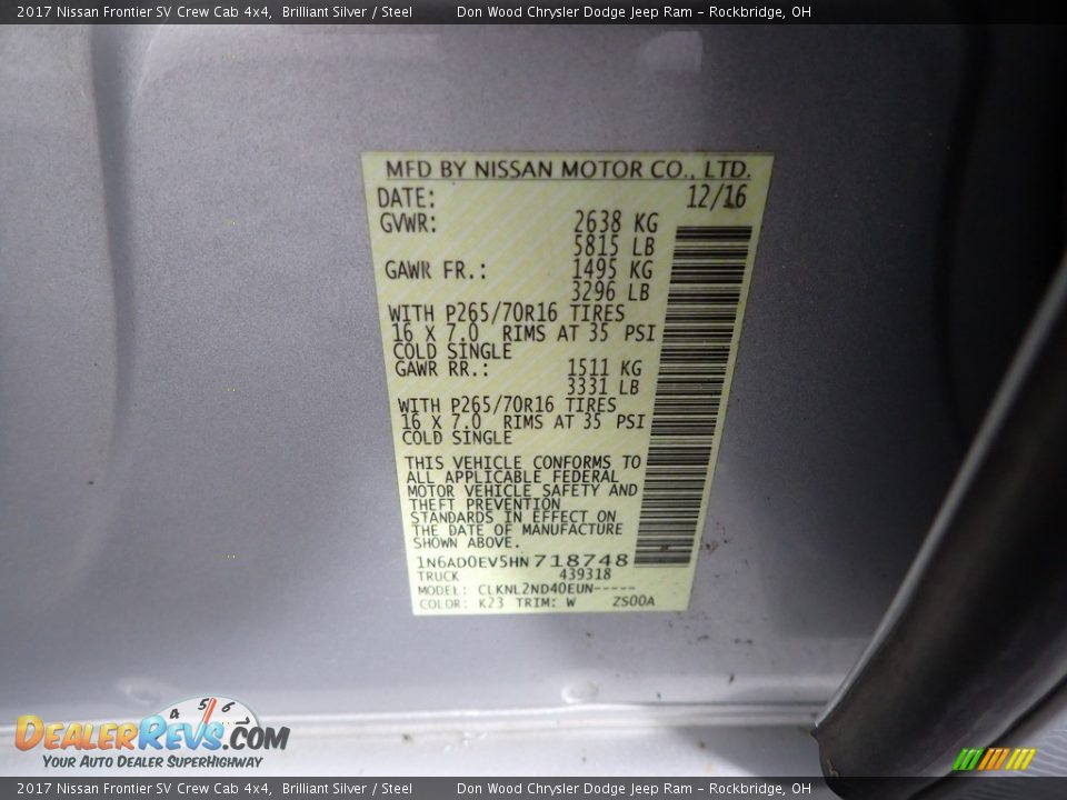 2017 Nissan Frontier SV Crew Cab 4x4 Brilliant Silver / Steel Photo #29