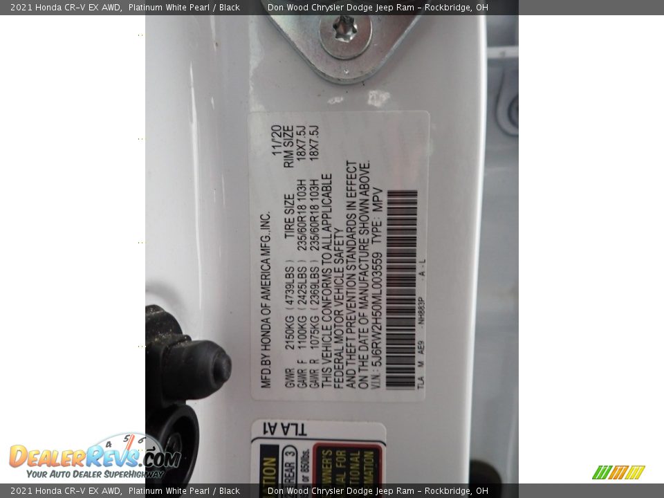 2021 Honda CR-V EX AWD Platinum White Pearl / Black Photo #34