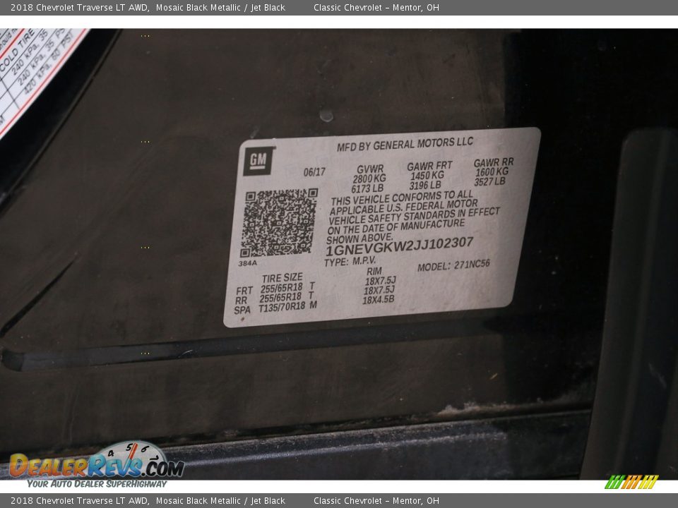 2018 Chevrolet Traverse LT AWD Mosaic Black Metallic / Jet Black Photo #24