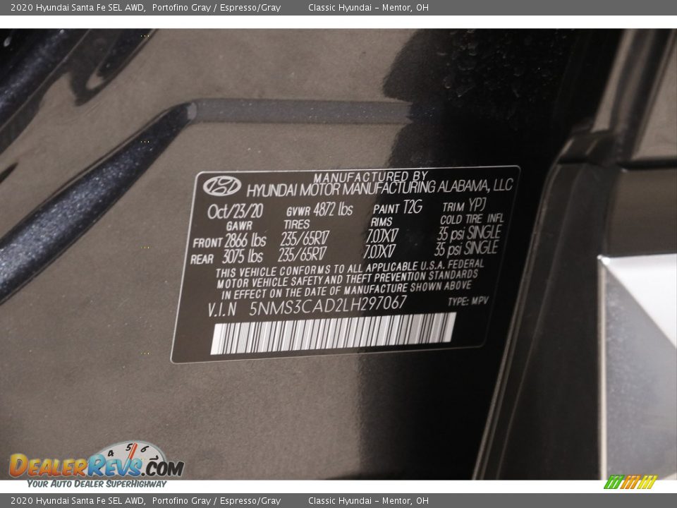 2020 Hyundai Santa Fe SEL AWD Portofino Gray / Espresso/Gray Photo #20