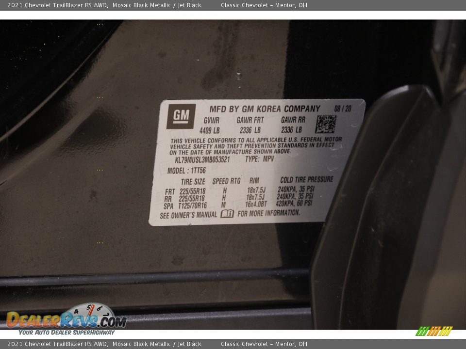 2021 Chevrolet TrailBlazer RS AWD Mosaic Black Metallic / Jet Black Photo #23