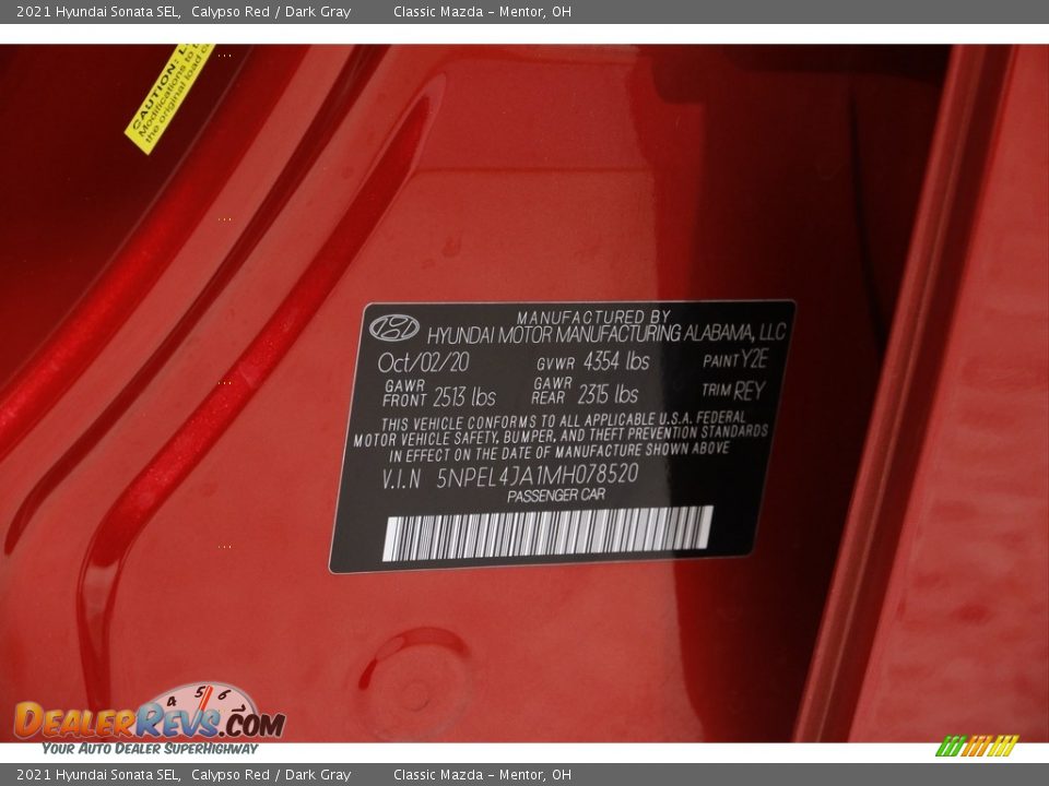 2021 Hyundai Sonata SEL Calypso Red / Dark Gray Photo #21
