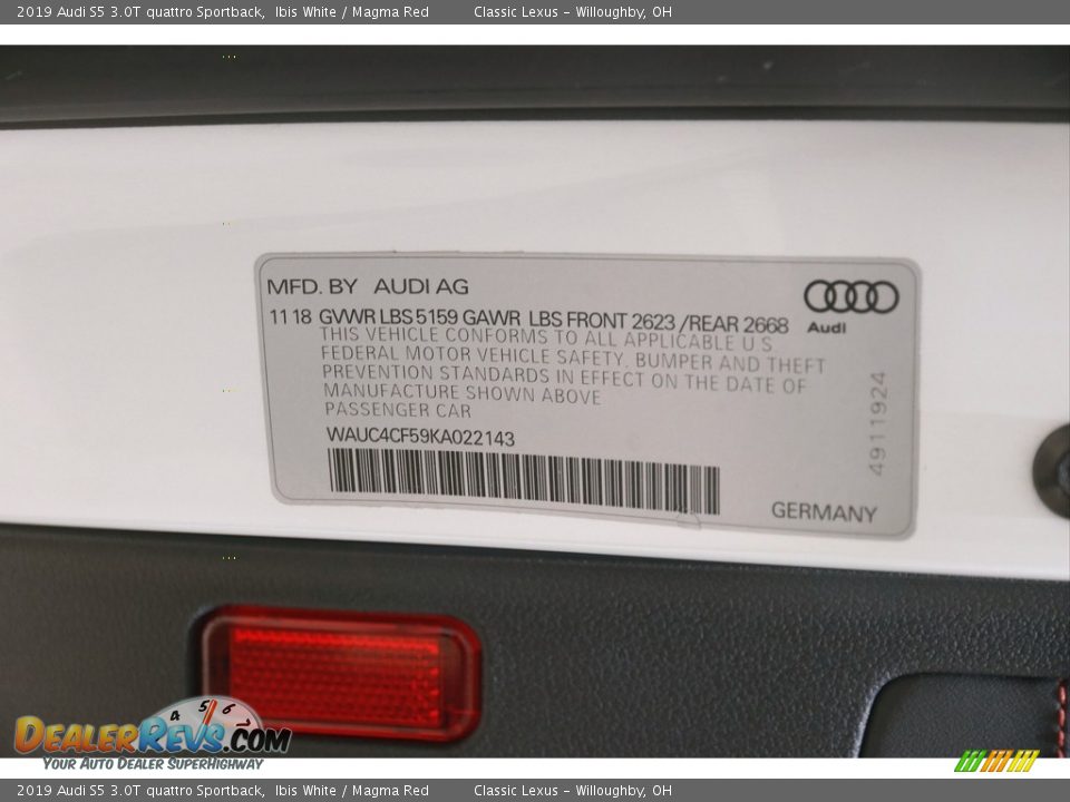 2019 Audi S5 3.0T quattro Sportback Ibis White / Magma Red Photo #23