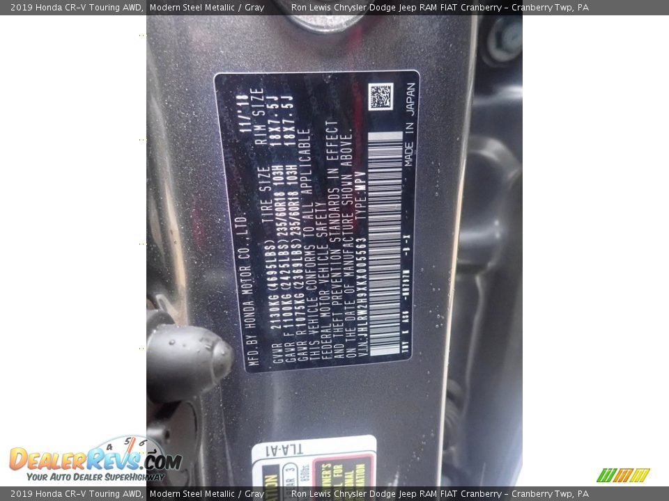2019 Honda CR-V Touring AWD Modern Steel Metallic / Gray Photo #18