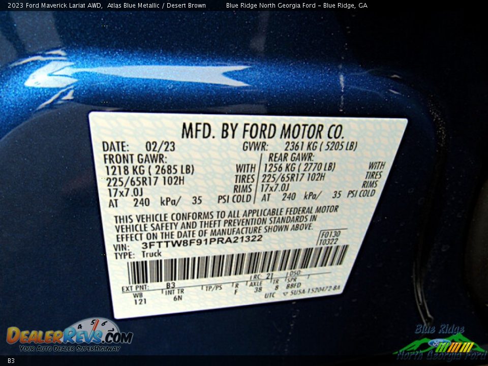 Ford Color Code B3 Atlas Blue Metallic
