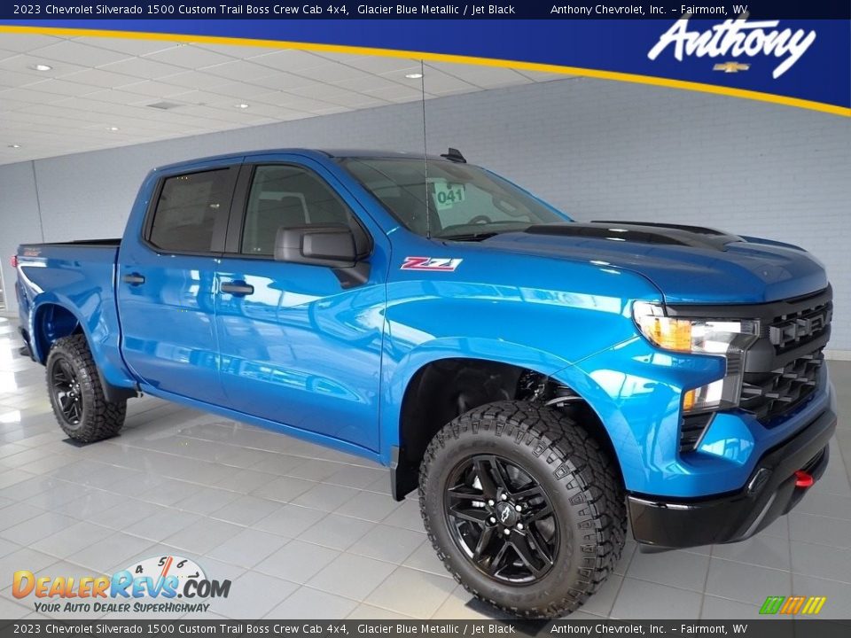 2023 Chevrolet Silverado 1500 Custom Trail Boss Crew Cab 4x4 Glacier Blue Metallic / Jet Black Photo #1