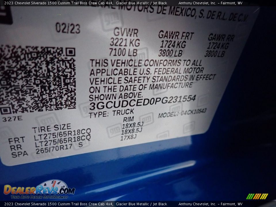 2023 Chevrolet Silverado 1500 Custom Trail Boss Crew Cab 4x4 Glacier Blue Metallic / Jet Black Photo #14