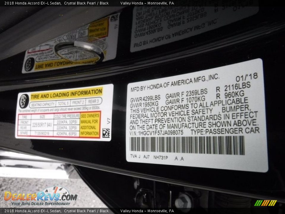 2018 Honda Accord EX-L Sedan Crystal Black Pearl / Black Photo #32