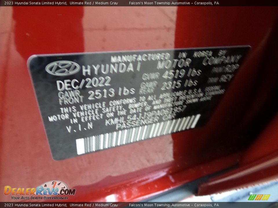 2023 Hyundai Sonata Limited Hybrid Ultimate Red / Medium Gray Photo #18
