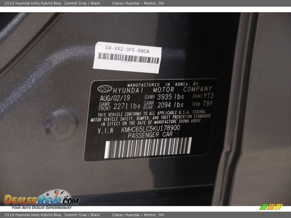 2019 Hyundai Ioniq Hybrid Blue Summit Gray / Black Photo #21