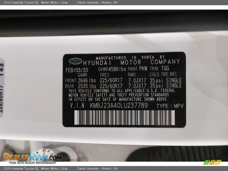 2020 Hyundai Tucson SE Winter White / Gray Photo #20