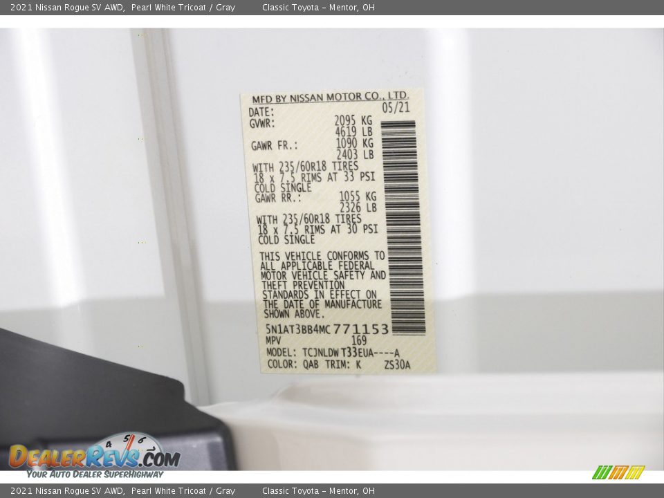 2021 Nissan Rogue SV AWD Pearl White Tricoat / Gray Photo #22