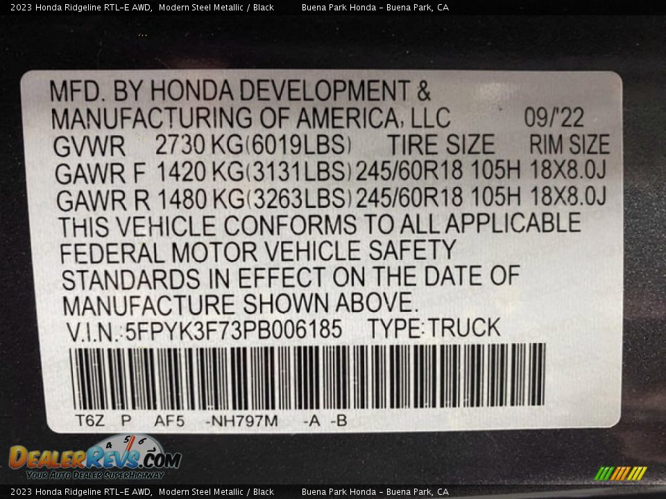 2023 Honda Ridgeline RTL-E AWD Modern Steel Metallic / Black Photo #17