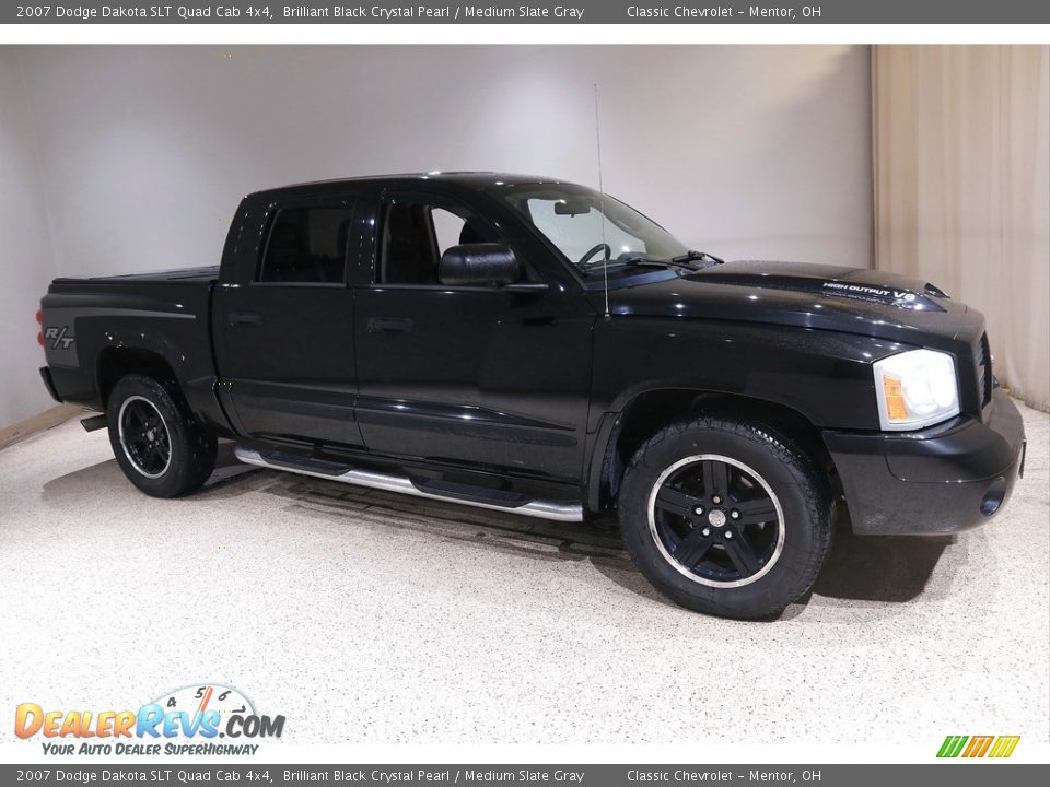 2007 Dodge Dakota SLT Quad Cab 4x4 Brilliant Black Crystal Pearl / Medium Slate Gray Photo #1