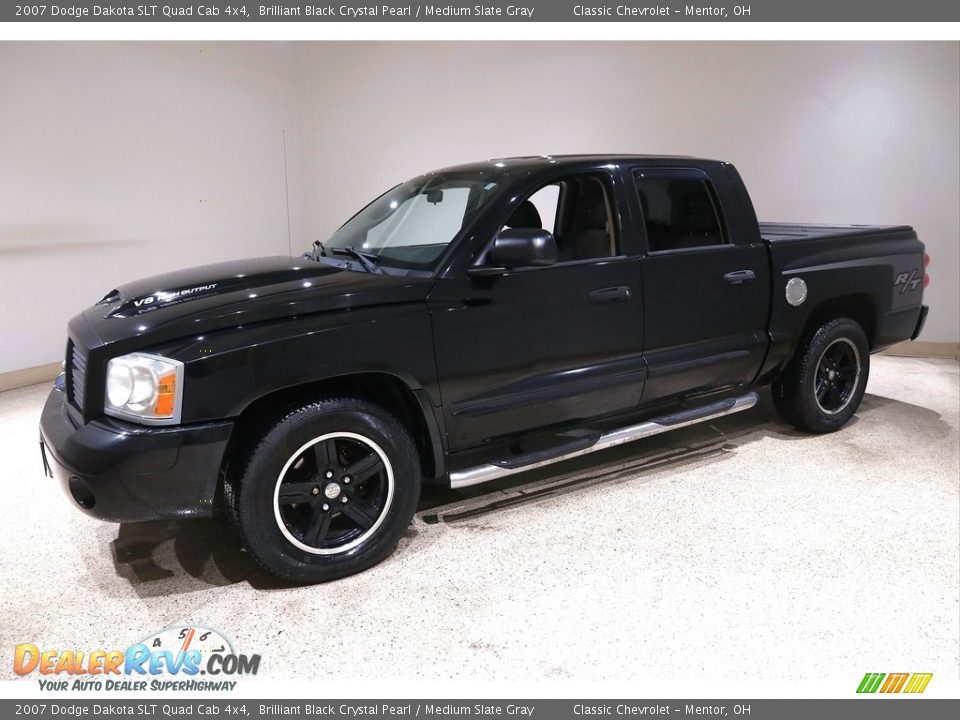 2007 Dodge Dakota SLT Quad Cab 4x4 Brilliant Black Crystal Pearl / Medium Slate Gray Photo #3