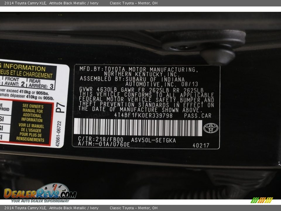 2014 Toyota Camry XLE Attitude Black Metallic / Ivory Photo #21