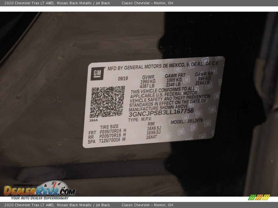 2020 Chevrolet Trax LT AWD Mosaic Black Metallic / Jet Black Photo #19