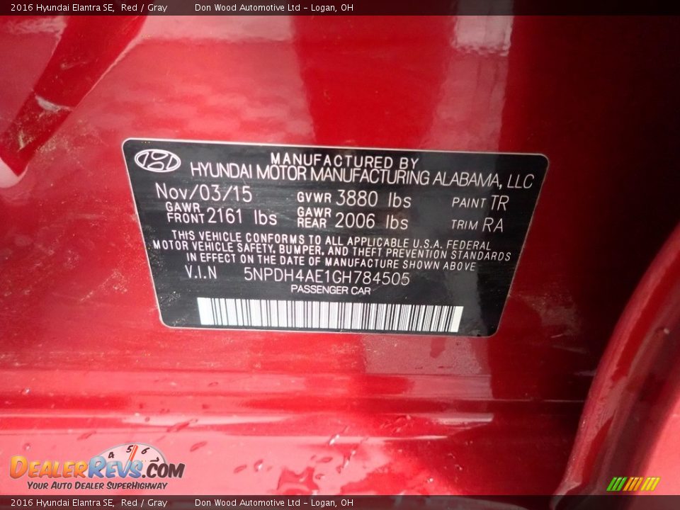 2016 Hyundai Elantra SE Red / Gray Photo #28